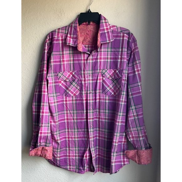 Bugatchi Other - Bugatchi mens size large button down shirt Plaid contrast cuffs shaped fit